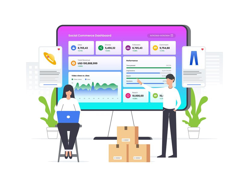 vector illustration web analytics information dashboard social commerce website statistic 210682 969